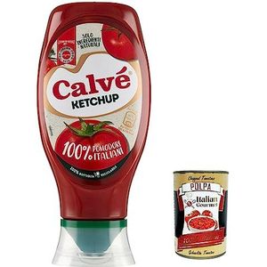 3x Calvé ketchup 100% tomaten van Italiaanse oorsprong, glutenvrij, zonder conserveringsmiddelen en kleurstoffen, 430 ml + Italiaanse gourmet polpa 400 g
