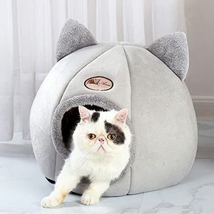 biosa Kattenmand kattenbed voor katten en kleine honden zacht huisdierbed met oren halfgesloten kattenbed comfortabele tent/huis voor katten