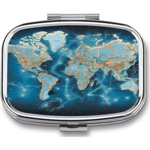 Wereldkaart Pillendoos Pil Organizer Pil Case 2 Compartiment Geneeskunde Pil Organizer Kleine Pil Case Pil Container Pillenhouder Leuke Pillendoos Mini Pillendoosje