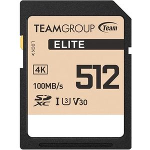 TEAMGROUP Elite 512GB UHS-I U3 V30 4K UHD leessnelheid tot 90MB/s SDXC-geheugenkaart voor professionele Vloggers, filmmakers, fotografen en contentcuratoren TESDXC512GIV3001