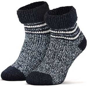 Piarini ABS antislipsokken, 1 paar, wollen sokken, wintersokken, Noorse sokken met badstof aan de binnenkant, voor dames en heren, Navy-gemêleerde streep, 39-42 EU