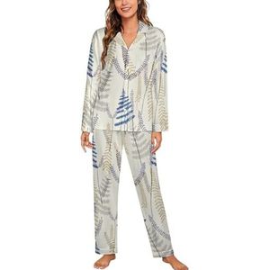 Gelaagde varenbladeren en bladeren vrouwen lange mouw button down nachtkleding zachte nachtkleding lounge pyjama set L