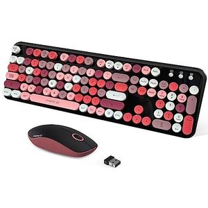 FOPETT 2,4 GHz draadloos toetsenbord en muis set met schakelknop - toetsenbord op volledige grootte - compatibel voor Windows/laptop/pc/notebook/smart-tv en meer - zwart kleurrijk