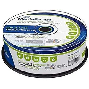 MediaRange MRPL612 blanco en opslagmedia DVD-R 4, 7 GB/120 min 16 x speed, Inkjet Fullsurface Printable, Waterguard, High-Glossy and Wide Sputtered, Cake 25 wit