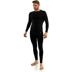Sesto Senso® Heren ondergoed set katoen 95% thermische lange onderbroek Botom & onderhemd lange mouwen top lichtgewicht basislaag, Zwart, 4XL