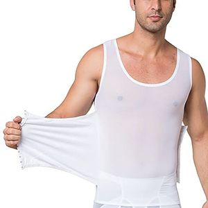 Mannen Verberg Borsten en Bier Buik Afslankvest Lichaamsvormer Taille Trainer Shapewear Compressie Shirt (Color : White, Size : L)