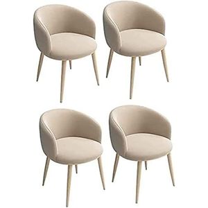 GEIRONV Moderne eetkamerstoelen set van 4, fluwelen gestoffeerde rugleuning zitting houten effect metalen poten woonkamer lounge stoel Eetstoelen (Color : Khaki, Size : 42x42x75cm)