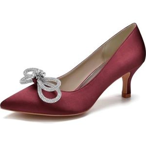 SYDZSW Zijden Bruiloft Schoenen Ivoor Bruidsschoenen Bruiloft Uitnodiging Schoenen met Strass 35-43, Bourgondië, 43 EU