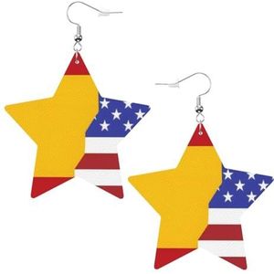 OPSREY Amerikaanse Spanje vlag gedrukt vrouwen lederen oorbellen ster oorbellen lichtgewicht bengelen oorbellen, Eén maat, Kunstleer