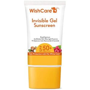 WishCare Invisible Gel Sunscreen SPF 50+ PA++++ voor de vette en droge huid - Lichtgewicht olievrije gel zonnebrandcrème zonder witte cast, 50 g