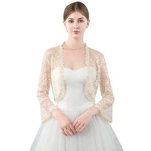 Central Chic Womens Open Front Lace Shrug Bolero Cardigan Voor Bruiloften Bruiden Bruidsmeisjes Avondjurken S-M, Champagne Ivoor, One size