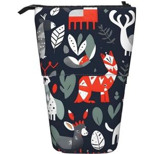 Evengigy Scandinavische dierenprint schattig etui met ritssluiting verstelbare standaard potloodhouder grappige make-uptas, Zwart, Eén maat, Tas Organizer