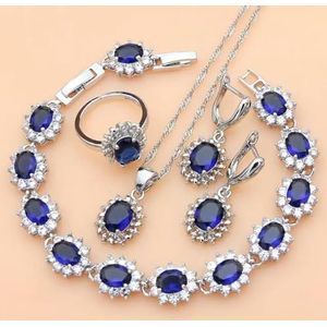 Zilveren 925 sieraden Sets voor vrouwen natuurlijke blauwe saffier steen Fashion sieraden cadeau voor haar partij ketting Sets