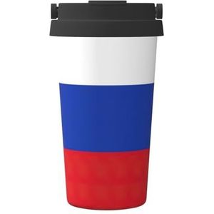 EdWal Russische vlag print 500 ml koffiemok, geïsoleerde campingmok met deksel, reisbeker, geweldig voor elke drank