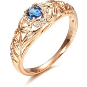 Blauwe natuurlijke zirkoon Rose gouden Ring holle kristal bloem etnische bruid trouwringen voor vrouwen Vintage fijne sieraden-10-blauw