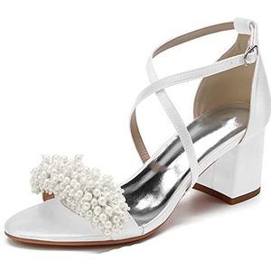SYDZSW Dames Pumps Naald Hakken Teen Open Stain Party Bruid Bruiloft Schoenen met Parel 35-43, Wit, 43 EU