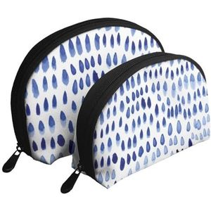 Make-uptas, cosmetische reistas 2 stuks draagbare clutch pouch set zakje organizer geschilderde stippen blauw, zoals afgebeeld, Eén maat