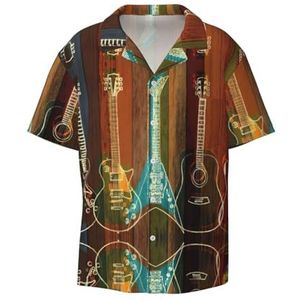 TyEdee Gitaren Art Print Heren Korte Mouw Overhemd met Zak Casual Button Down Shirts Business Shirt, Zwart, M