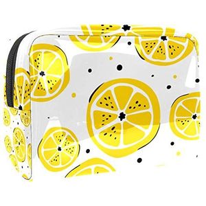 Make-uptas PVC toilettas met ritssluiting waterdichte cosmetische tas met fruit citroenpatroon geel voor vrouwen en meisjes
