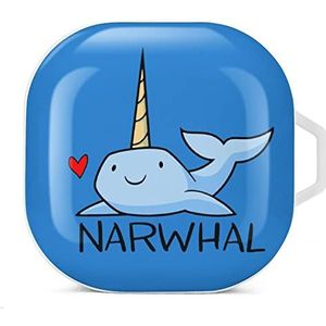 Blauwe Narwal Oordopjes Hoesje Compatibel met Samsung Hard Shell Beschermhoes Wit-Stijl