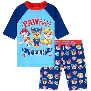 PAW PATROL Badpak voor kinderen, tweedelig zwempak met bovendeel en zwembroek jongens, blauw/rood, 3-4 Jaren
