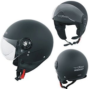 A-Pro Breckout Motorhelm, geschikt voor motorfiets en scooter, jethelm, gehomologeerd, Avio vizier, mat zwart, maat L