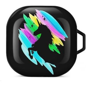 Eenhoorn met aquarel oordopjes hoesje compatibel met Samsung hard shell beschermhoes zwart-stijl