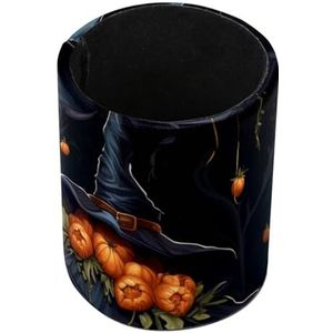 Halloween Heksenhoed Zwart Staand Etui, Leuke Ronde Pennenhouder Pouch Potlood Tas Make-up Borstel Dozen voor Schoolstudenten Kantoor Vrouwen Tieners Meisjes Jongens