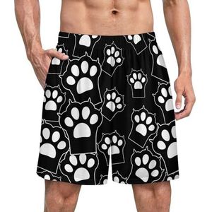 Grote zwarte kattenpoot grappige pyjama shorts voor mannen pyjamabroek heren nachtkleding met zakken zacht