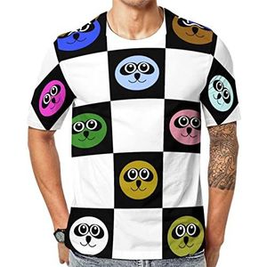 Panda Face T-shirt met korte mouwen voor heren, ronde hals, print, casual T-shirt, tops, M