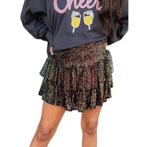 Lewey Sexy mini-rok met pailletten voor dames | Glinsterende A-lijn korte rok met plooien, Blauw Goud, M