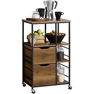 SoBuy Rolling Trolley Keuken Trolley Rolling Opbergkast Multifunctionele Buffet Serveerwagen met 3 Laden en 3 Planken, 53x37x89 cm, FKW111-PF