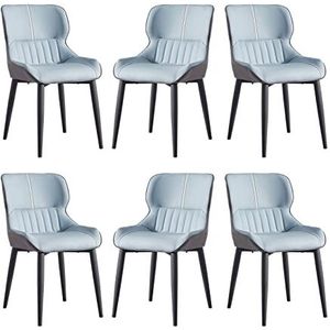 GEIRONV Moderne eetkamerstoelen Set van 6, Carbon Stee benen woonkamer zijstoelen Pu Lederen waterdichte keukentrechtstoelen Eetstoelen (Color : Blue)