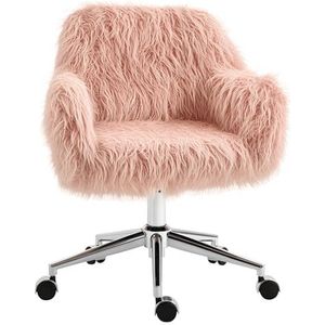 Vinsetto directiestoel draaistoel computerstoel zithoogteverstelling voor meisjes imitatiebont schuimstof roze + zilver 57 x 60 x 75-85 cm
