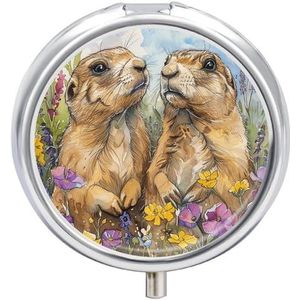 Twee Prairie Honden Pillendoos Mini Pillendoosje Pocket Pil Case voor Mannen Reizen Pillendoos Leuke Pil Organizer 3 Compartiment Geneeskunde Pil Organizer Pil Container Pillenhouder