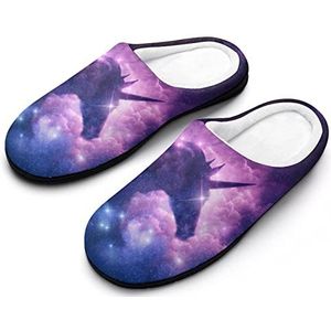 Eenhoorn Galaxy Nebula Cloud katoenen pantoffels voor dames, traagschuim, antislip, huisschoenen, binnen en buiten