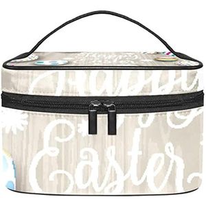 Draagbare Make-up Tas Reizen Cosmetische Zakken Voor Vrouwen Meisjes Rits Pouch Case Organizer Paaseieren Op Oude Hout Textuur Achtergrond, Meerkleurig, 22.5x15x13.8cm/8.9x5.9x5.4in