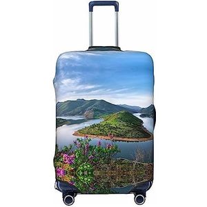 UNIOND Groene heuvels en groen water bedrukte bagagehoes elastische reiskoffer cover beschermer geschikt voor 45-32 cm bagage, Zwart, S