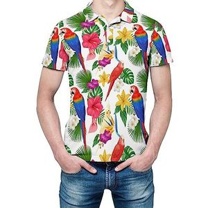 Gekleurde bloemen en vogels heren shirt met korte mouwen golfshirts normale pasvorm tennis T-shirt casual zakelijke tops