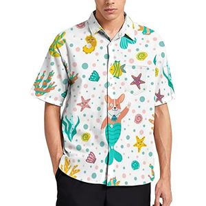 Grappige onderzeese corgi zeemeermin Hawaiiaanse shirt voor mannen zomer strand casual korte mouw button down shirts met zak
