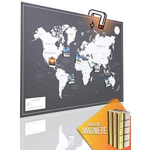 VACENTURES Magnetisch prikbord wereldkaart XL ""DARK"" incl. 2 x 15 magnetische pinnen I Markeer je reisbestemmingen I Verzamel foto's en magneten I Magneetposter DIN A1 - wereldkaart
