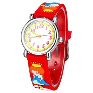 Jian Ya Na Mooie Cartoon Kinderen Horloge,Siliconen Strap Digitale Ronde Quartz Horloges voor Meisjes Jongens Kids (Rood (3D kasteel prinses))