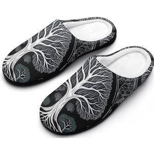 Winter Slaapkamer Warme Pantoffels voor Heren, Lichtgewicht en Ademende Gesloten Vinger Ademende Platte Schoenen, Slip on Memory Foam Katoenen Pantoffels(Tree of Life A,9-10(42-43))