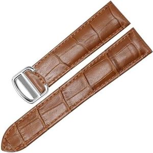 dayeer Echt lederen horlogeband voor Cartier TANk SOLO RONDE DE Horlogeketting Vouwgesp Horlogeband Accessoires Armband Riem (Color : Light brown Silver, Size : 14mm)