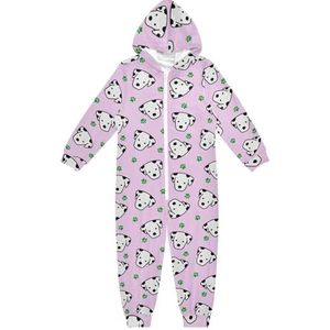 LI ZHI XIN Kinderpyjama met capuchon uit één stuk jongens meisjes jumpsuits kinderen onesie slaappak alles in één pyjama winter warm thuis jumpsuit 5-14 jaar schattige hond cartoon patroon paars