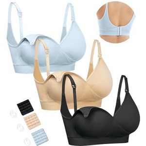 HOFISH Borstvoedingsbeha's voor borstvoeding, naadloze zwangerschapsbeha met V-hals, beha voor vrouwen, draadloze zwangerschaps-slaapbralette, Beige Zwart Blauw, M