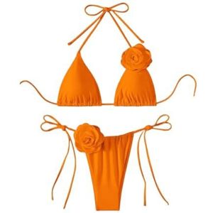Tweedelige dames sexy rugloze bikiniset, schattig dameszwempak, driehoekige badkleding for strand en vakantie(Color:Orange,Size:L)