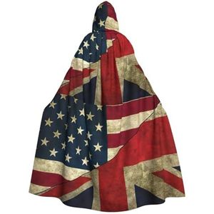 Bxzpzplj Usa Britse vlag dames heren volledige lengte carnaval cape met capuchon cosplay kostuums mantel, 185 cm