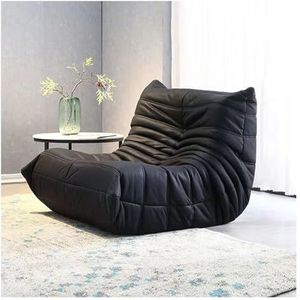 Luie Vloerbank Moderne Ontspannende Stoel Enkele Bank Zachte Suède Hoes Luie Fauteuil Woonkamer Hoekstoel Leesstoel Zachte Luie Vloerbank 70 * 93 * 95cm zwart-Kunstleer