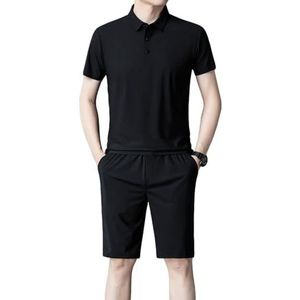Anybird Mannen Zomer Casual Korte Sets Korte Mouwen Poloshirt en Trekkoord Elastische Taille Shorts Lounge Sets, Zwart, XXL, zwart, XXL